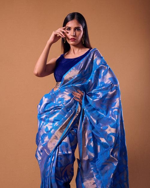 Eka - PRE-ORDER Blue Handwoven Jamdani Silk Saree