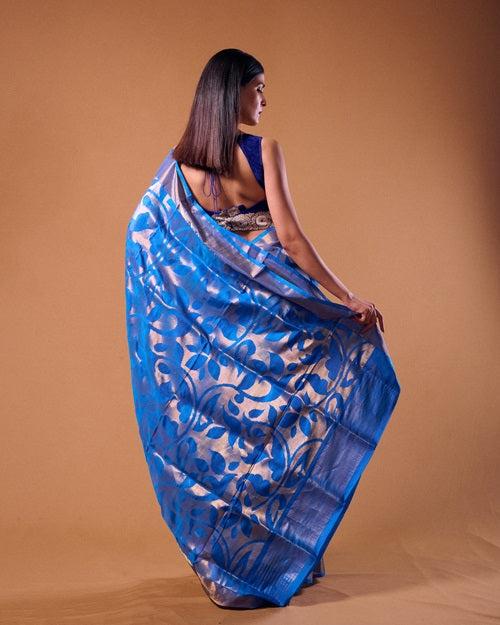 Eka - PRE-ORDER Blue Handwoven Jamdani Silk Saree