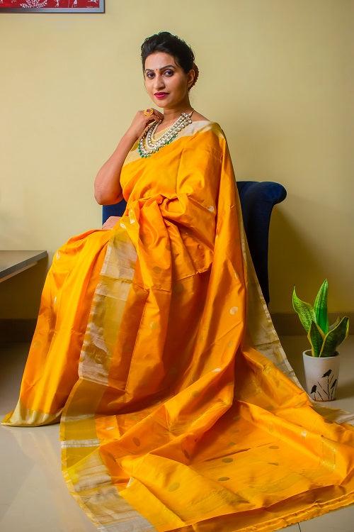 Rukmini - Handwoven Yellow Silk Saree