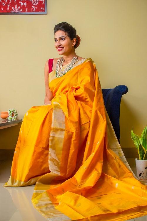 Rukmini - Handwoven Yellow Silk Saree