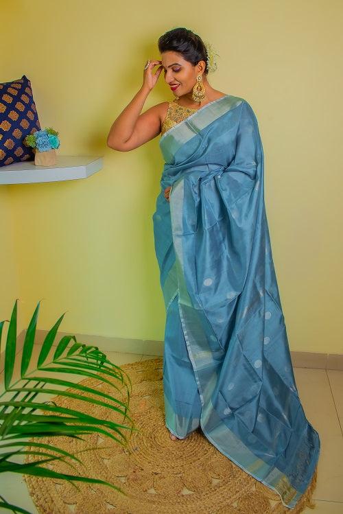 Laya - Handwoven Grey Silk Saree