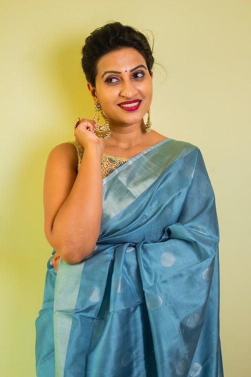 Laya - Handwoven Grey Silk Saree