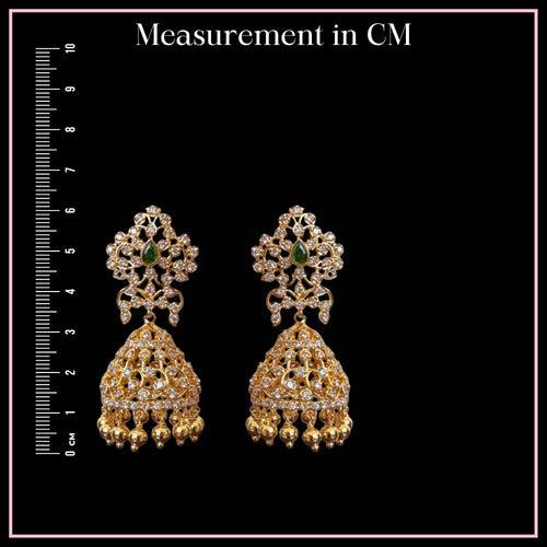 Radiant Elegance - Diamond Look Jhumkas with Golden Balls (14 Days Delivery)