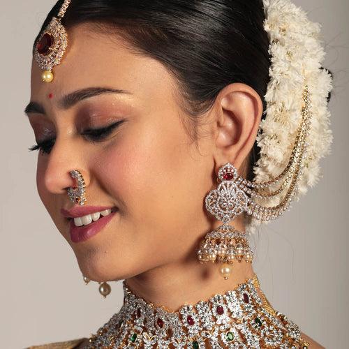 Bridal Silver Champaswaralu Gold Design with CZ Stone (14 Days Delivery)