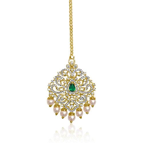 Dazzling Emerald Crown - CZ Diamond Bridal Mangtikka