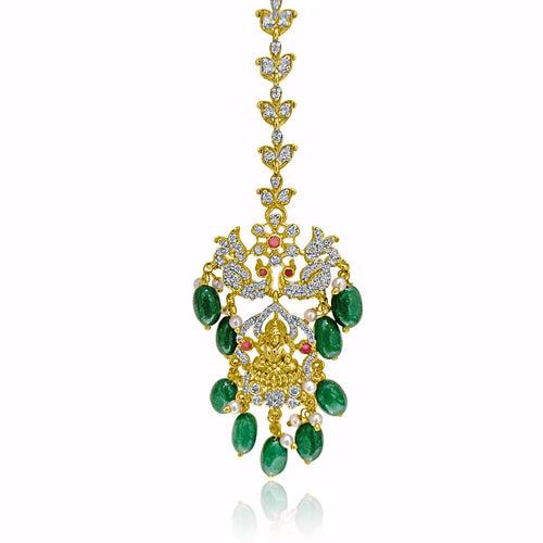 Goddess Lakshmi - Emerald Drops Bridal Maang Tikka