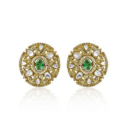 Emerald Elegance- Polki Stud Earring Design