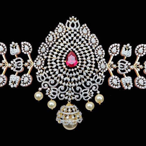 Enchanting CZ Diamond Vadanam with Gold Plated Silver Hip Belt