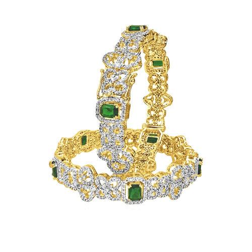 Exquisite South Indian Bridal CZ Diamond & Emerald Bangle