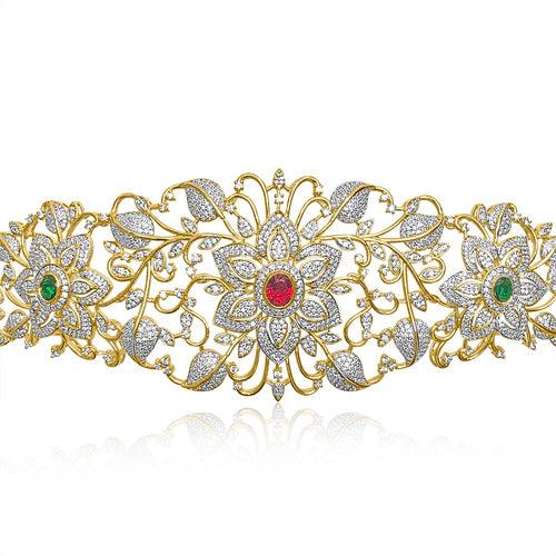 Floral Bridal Gold Pleted Vaddanam Hip Belt with CZ Diamond