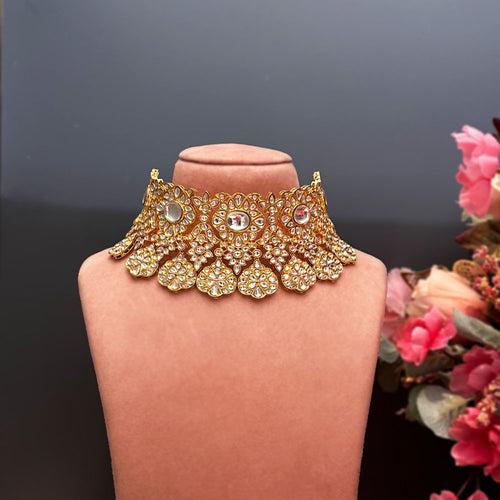 Gold Plated Polki Studded Polki Kundan Choker Necklace Set