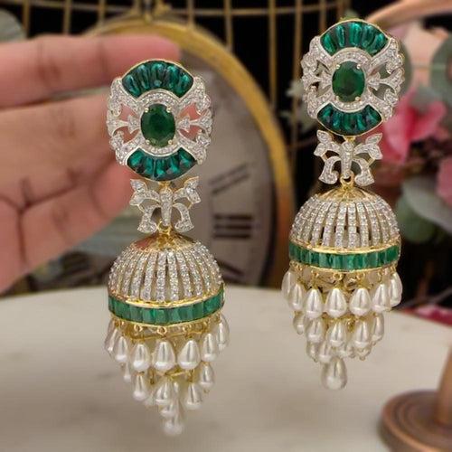 Jewels of Royalty - Emerald-Studded Pearl Jhumkas