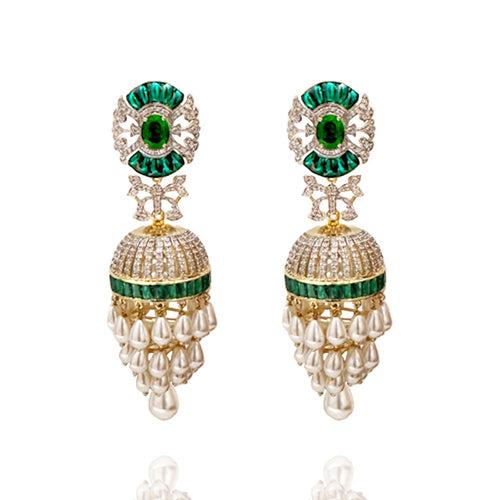 Jewels of Royalty - Emerald-Studded Pearl Jhumkas