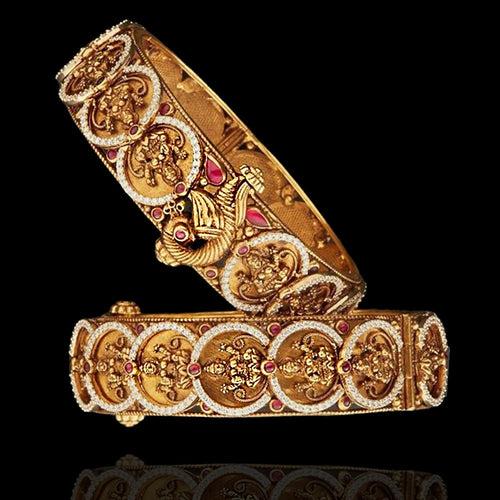 Lakshmi Antique Kasu Kada Bangle with Diamonds