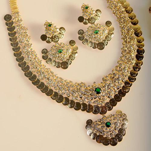 Traditional Timepiece Kasu Necklace Set - Gold Coin Necklace & Earrings