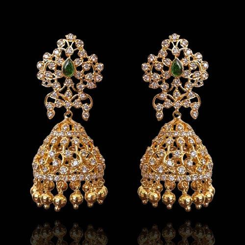 Radiant Elegance - Diamond Look Jhumkas with Golden Balls (14 Days Delivery)