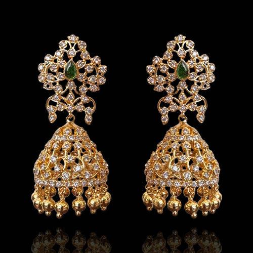 Radiant Elegance - Diamond Look Jhumkas with Golden Balls