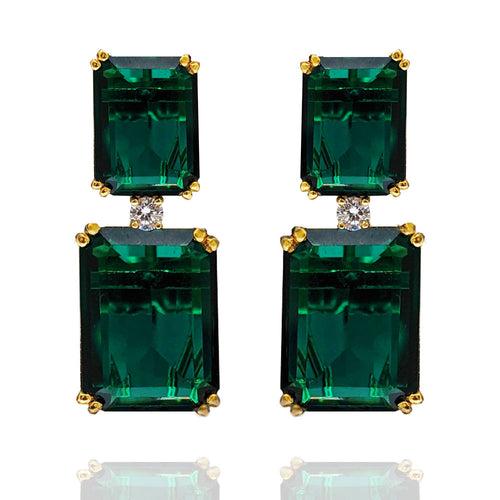 Royalty with the Green Emerald & Diamond Look Hanging Earrings