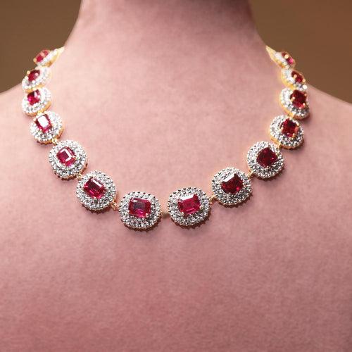 Rubies in  Emerald Cut with Radiant CZ Diamonds Necklace Design