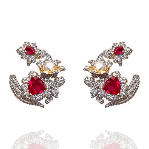 Ruby Blooms - The Enchanting Pearl Tulip Earrings Model