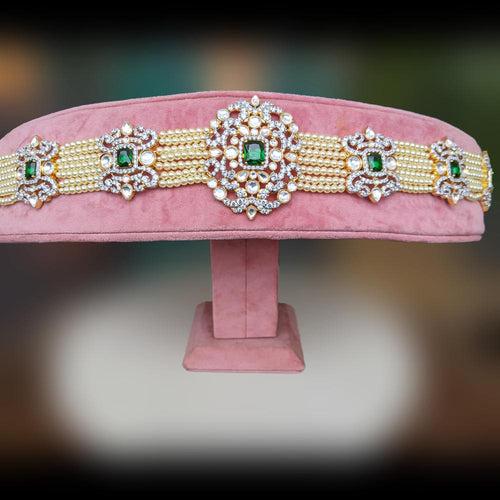 Diamond Motifs Adorned Elegant Pearl Oddiyanam Hip Belt