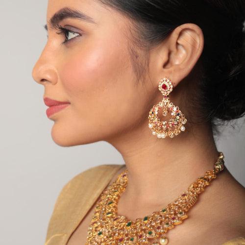 Southern Splendor - Pearls & Gem Chandbali Earrings