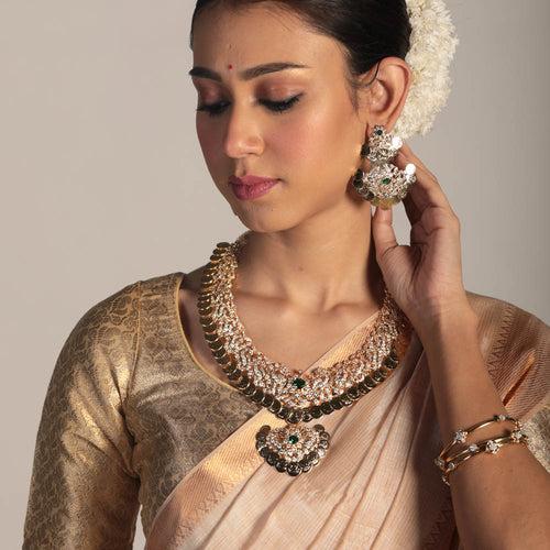 Traditional Timepiece Kasu Necklace Set - Gold Coin Necklace & Earrings