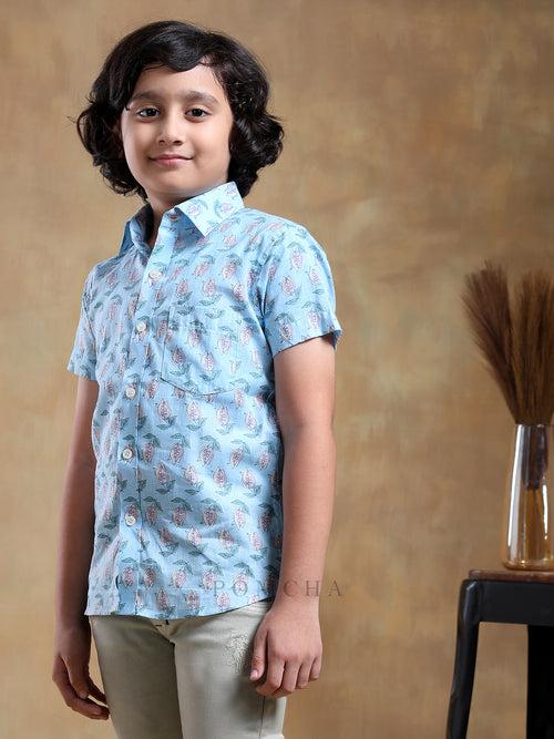 BACHPAN VISTAAR BLUE COTTON HAND BLOCK SHIRT