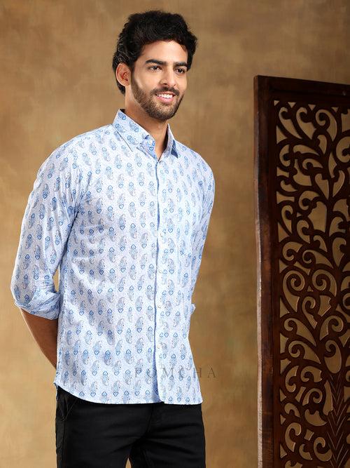 SAGAR BLUE COTTON HAND BLOCK SHIRT