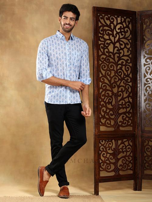 SAGAR BLUE COTTON HAND BLOCK SHIRT