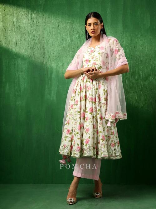 ADAA PINK ROSE COTTON ANARKALI SET