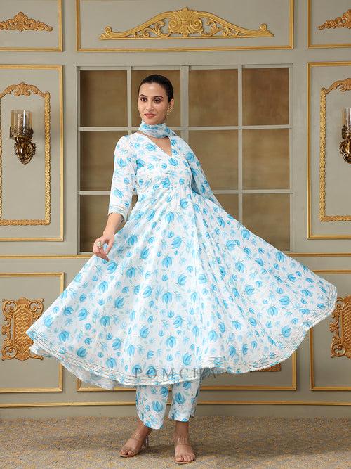 SAADGI BLUE PHOOL ANARKALI SET