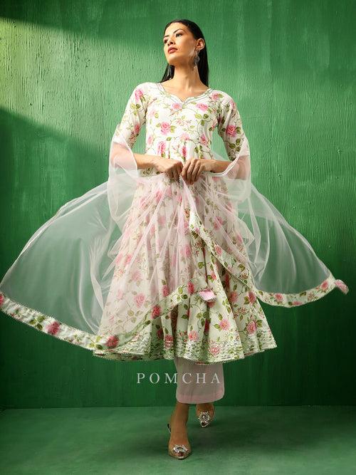 ADAA PINK ROSE COTTON ANARKALI SET