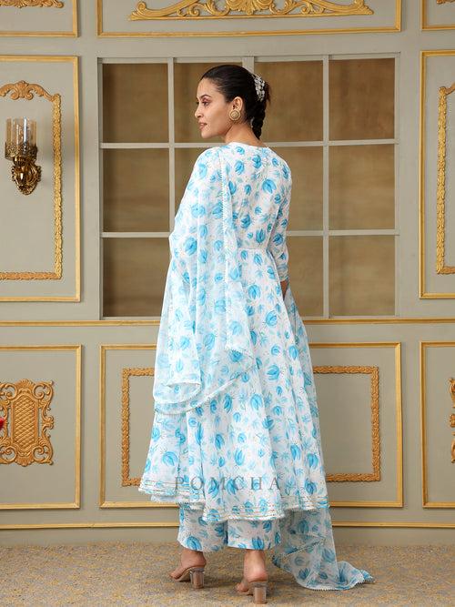 SAADGI BLUE PHOOL ANARKALI SET