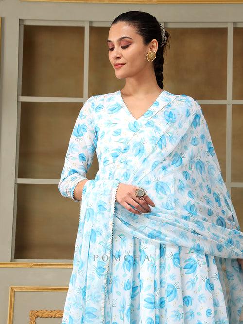 SAADGI BLUE PHOOL ANARKALI SET