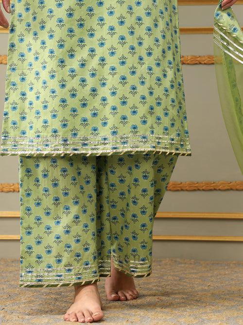 SAADGI BLUE PAISLEY GREEN STRAIGHT SUIT SET