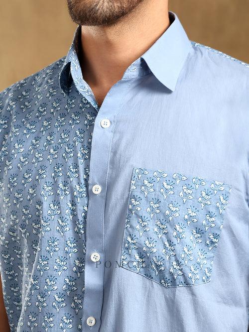 MOHEY BLUE COTTON HAND BLOCK SHIRT