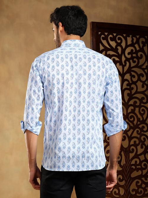 SAGAR BLUE COTTON HAND BLOCK SHIRT