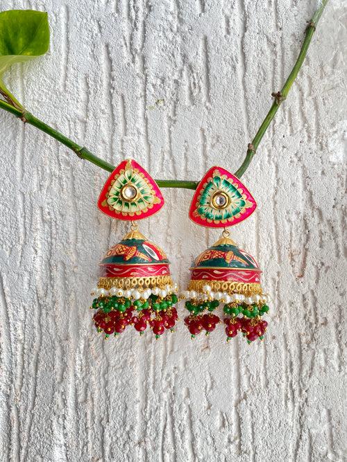 RAJWADI RED HANDPAINTED EARRING