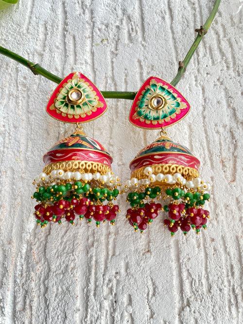 RAJWADI RED HANDPAINTED EARRING