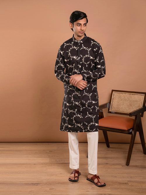 AAHELI RIHAN BLACK EMBROIDERED KURTA-PANT SET