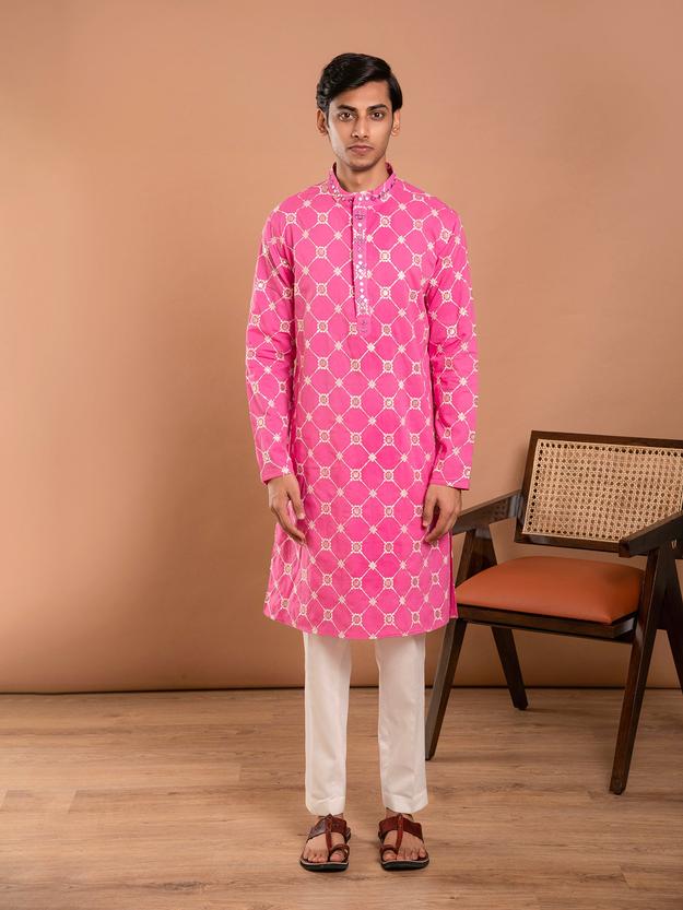 AAHELI MIRANSH PINK EMBROIDERED KURTA-PANT SET