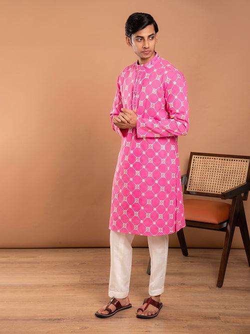 AAHELI MIRANSH PINK EMBROIDERED KURTA-PANT SET