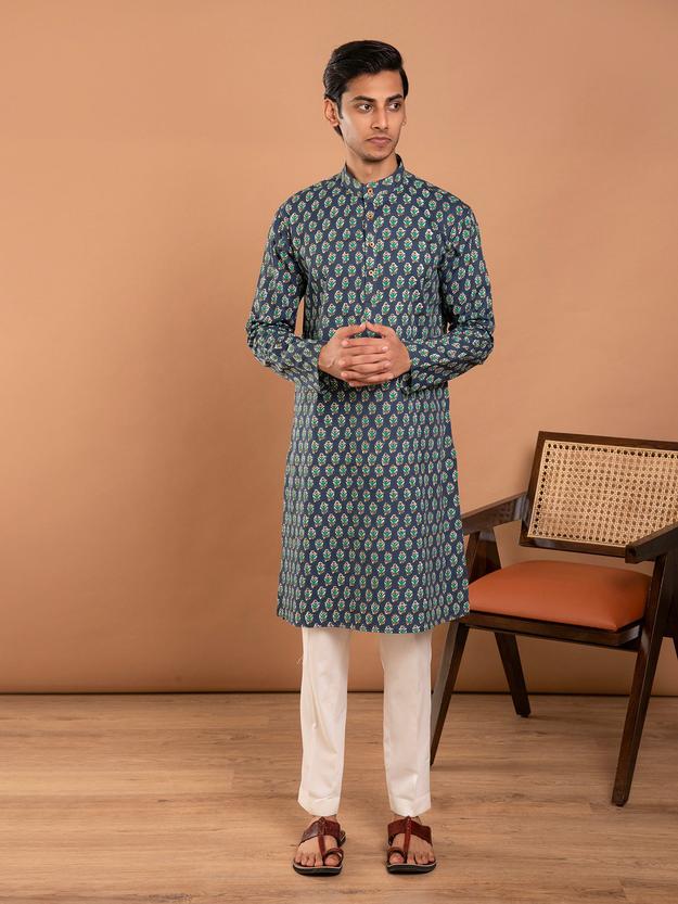 AAHELI AKSHAJ HAND BLOCK PRINTED KURTA-PANT SET