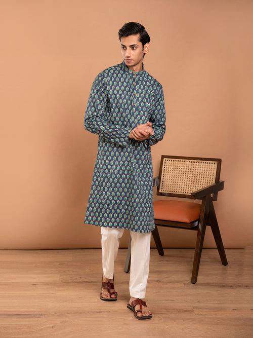 AAHELI AKSHAJ HAND BLOCK PRINTED KURTA-PANT SET