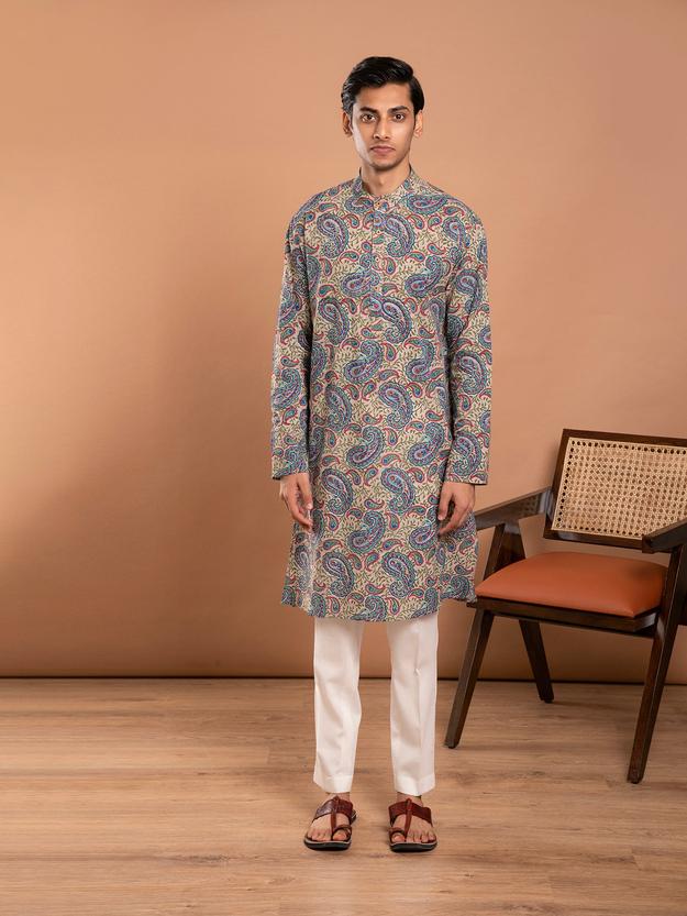 AAHELI KAIRI HAND BLOCK PRINTED KURTA-PANT SET