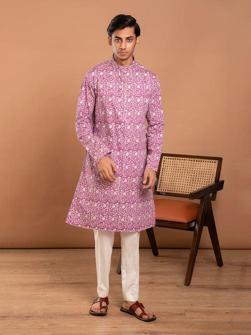 AAHELI AAHAN FLORAL JAAL HAND BLOCK PRINTED KURTA-PANT SET