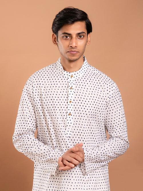 AAHELI WHITE HAND BLOCK PRINTED KURTA-PANT SET