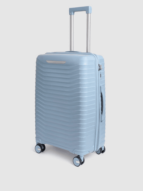 Silver Bar Textured 360 Degree Rotation Hard Sized Trolley Bag