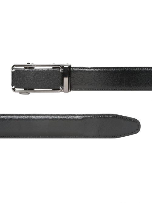 Men Texture Black Leather Auto-Lock Buckle Belt